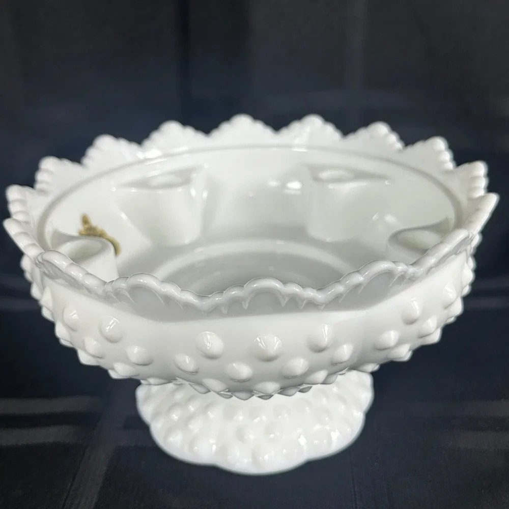 Fenton White Milk Glass Hobnail Candle Holder Set Footed 6-Way Bowl Candlestick
